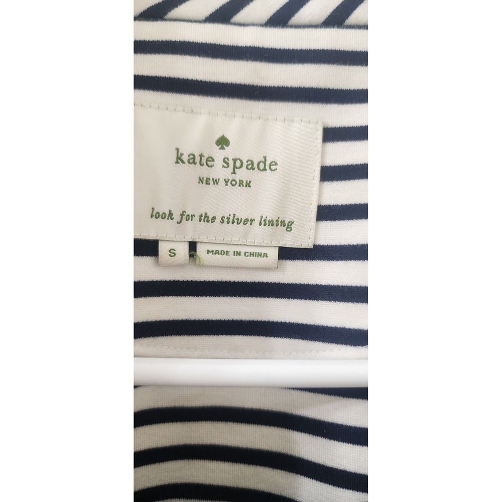 Kate Spade New York Striped Navy White Pink Trim Snap Front Jacket Womens Small - Picture 5 of 14